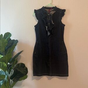 Ted Baker Black Denim Ruffle Front Mini Dress